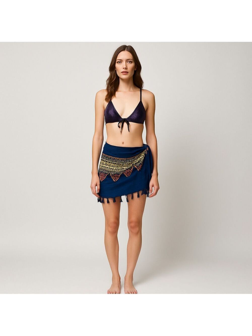 Shein Bikini Top Sarong Set Gradient Purple Blue Medium Large